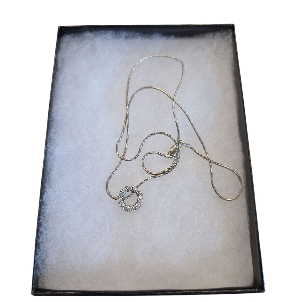 Sterling Silver Circle Pendant Necklace With Pave Crystals